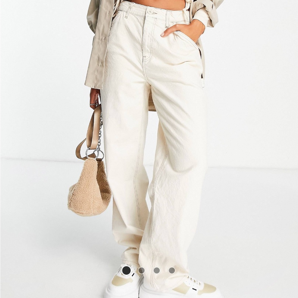 ASOS DESIGN minimal cargo pants in ecru with contrast stitching